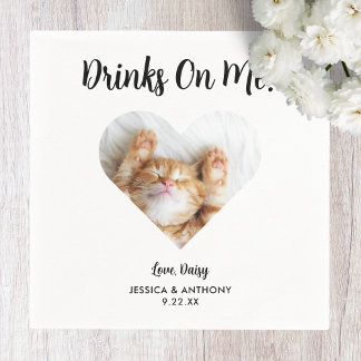 Serviette En Papier Cat Photo Mariage Cocktail Napkins