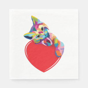 Serviette En Papier Cat Pop Art Style Kitty Sur Un Coeur