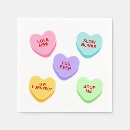 Serviette En Papier Cat Valentine Candy Coeurs Papier Napkin (Devant)