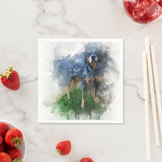 Serviette En Papier Catahoula léopard bleu en aquarelle (En situation)