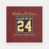 Serviette En Papier Catégorie 2024 Bourgogne Noir et Or Graduation (Devant)