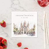 Serviette En Papier Cathédrale de Barcelone Espagne Mariage d'aquarell (En situation)