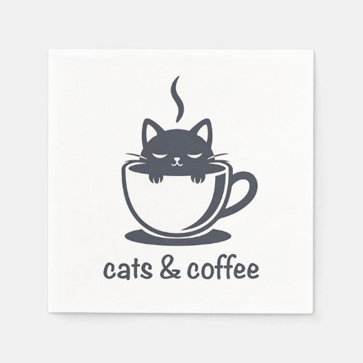 Serviette En Papier Cats and Coffee Funny Noir Feline Morning Mood (Devant)