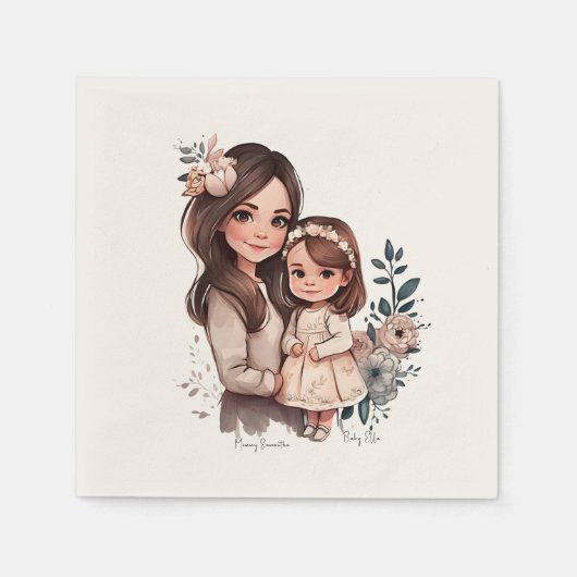 Serviette En Papier Caution adorable mère et fille (3) (Devant)