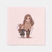 Serviette En Papier Caution adorable mère et fille (5) (Devant)