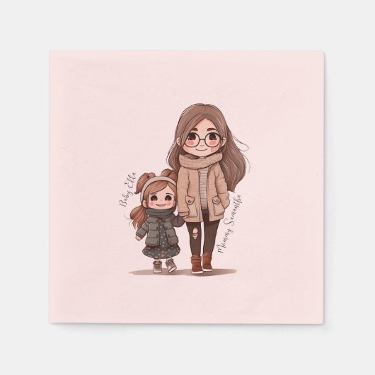Serviette En Papier Caution adorable mère et fille (5) (Devant)