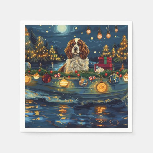 Serviette En Papier Cavalier King Charles Noël Festive Voyage (Devant)