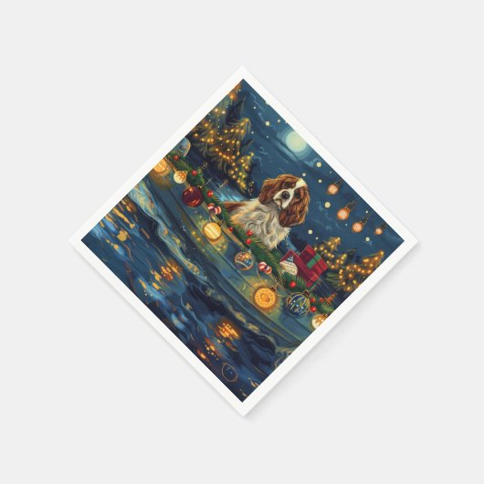Serviette En Papier Cavalier King Charles Noël Festive Voyage (Coin)
