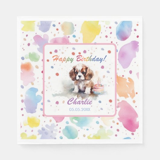 Serviette En Papier Cavalier King Charles Spaniel Aquarelle Napkins (Devant)