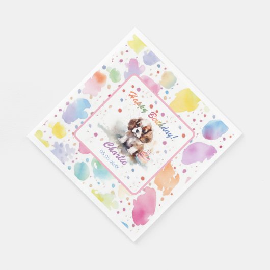 Serviette En Papier Cavalier King Charles Spaniel Aquarelle Napkins (Coin)