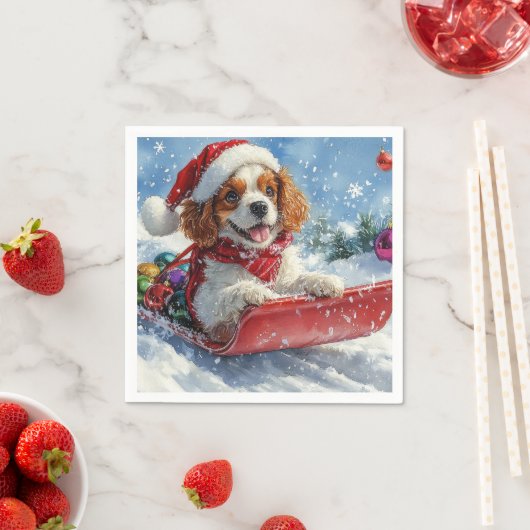 Serviette En Papier Cavalier King Charles Spaniel Chien Sledge Noël (En situation)