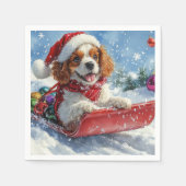 Serviette En Papier Cavalier King Charles Spaniel Chien Sledge Noël (Devant)