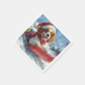 Serviette En Papier Cavalier King Charles Spaniel Chien Sledge Noël (Coin)