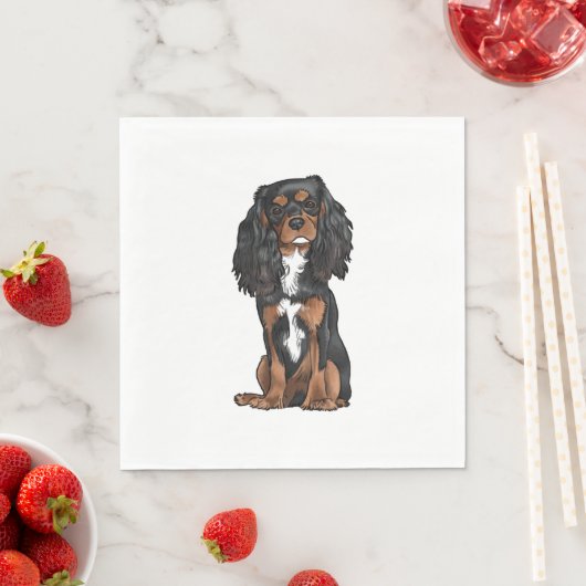 Serviette En Papier Cavalier King Charles Spaniel - Noir et Tan (En situation)