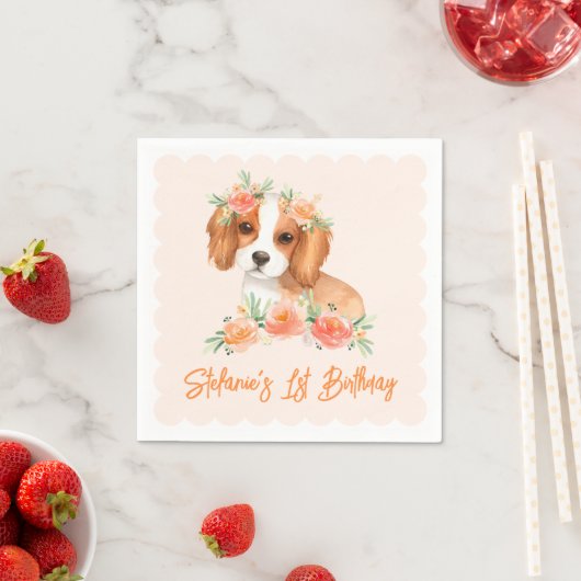 Serviette En Papier Cavalier King Charles Spaniel Peach Chien Annivers (En situation)