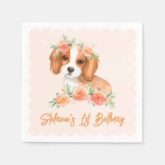 Serviette En Papier Cavalier King Charles Spaniel Peach Chien Annivers (Devant)