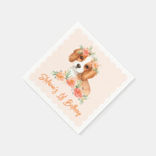 Serviette En Papier Cavalier King Charles Spaniel Peach Chien Annivers (Coin)