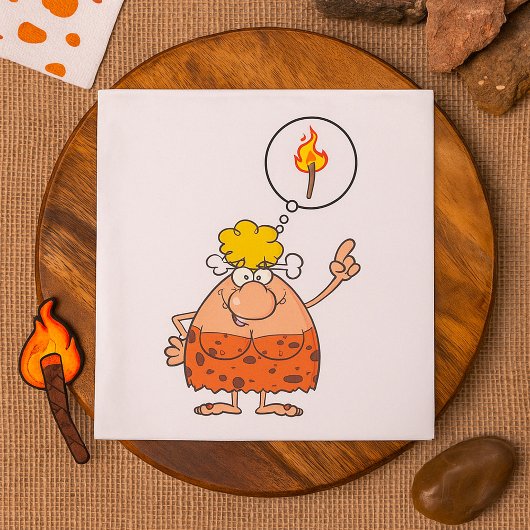 Serviette En Papier Cavewoman pense au bâton de feu