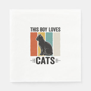 Serviette En Papier Ce garçon aime les chats Design Rétro pour amateur