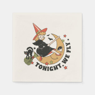 Serviette En Papier Ce soir, nous volons - sorcière mignonne et chat n