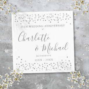 Serviette En Papier Célébration 25 ans Signature coeurs en argent et c