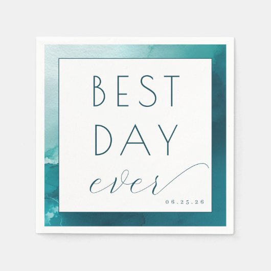 Serviette En Papier Célébration aquarelle sarcelle joyeuse (Devant)