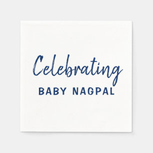 Serviette En Papier Célébration Baby Navy Blue & White Cocktail Napkin