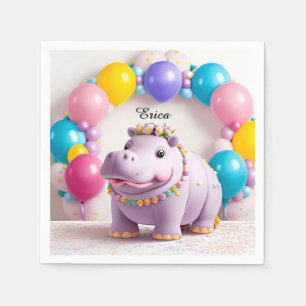 Serviette En Papier Célébration Colorée avec un Hippopotame Adorable