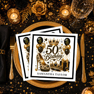 Serviette En Papier Célébration d'anniversaire de 50 ans Luxe Gold Bla