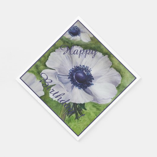 Serviette En Papier Célébration de fête joyeuse Fleurs d'anémone blanc (Coin)