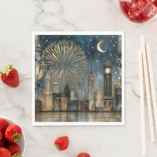Serviette En Papier Célébration de feux d'artifice sur la skyline noct