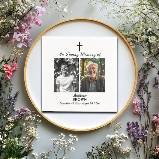 Serviette En Papier Célébration De La Vie 2 Photos Funérailles Blanc