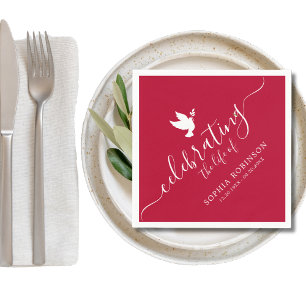 Serviette En Papier Célébration De La Vie Élégante Script Dove Funeral