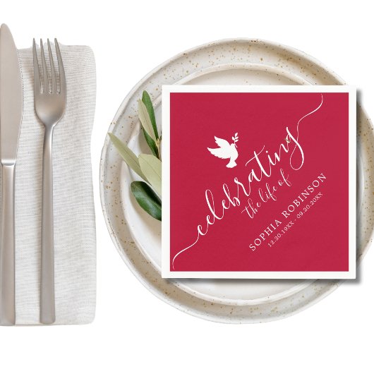 Serviette En Papier Célébration De La Vie Élégante Script Dove Funeral