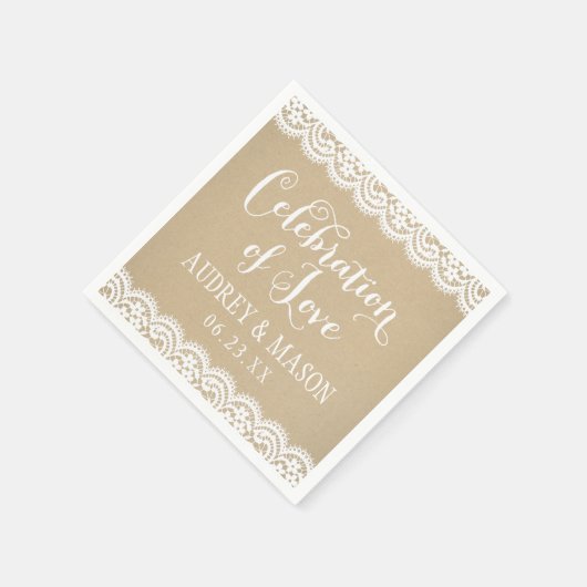 Serviette En Papier Célébration de l'Amour Rustique Kraft et Mariage d (Coin)