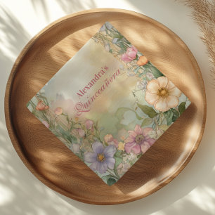 Serviette En Papier Célébration de Quinceanera Florale Rose Tendue