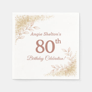 Serviette En Papier Célébration élégante de 80 ans en or rose