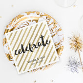 Serviette En Papier Célébrer | Faux Gold Stripe Mariage Anniversaire