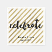 Serviette En Papier Célébrer | Faux Gold Stripe Mariage Anniversaire (Devant)
