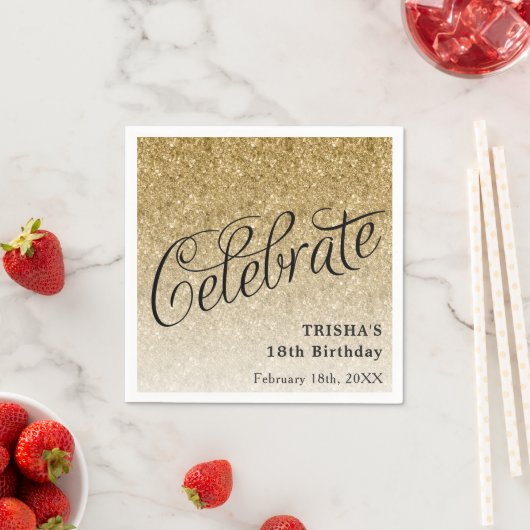 Serviette En Papier Célébrer la Parties scintillant d'or personnalisée (En situation)