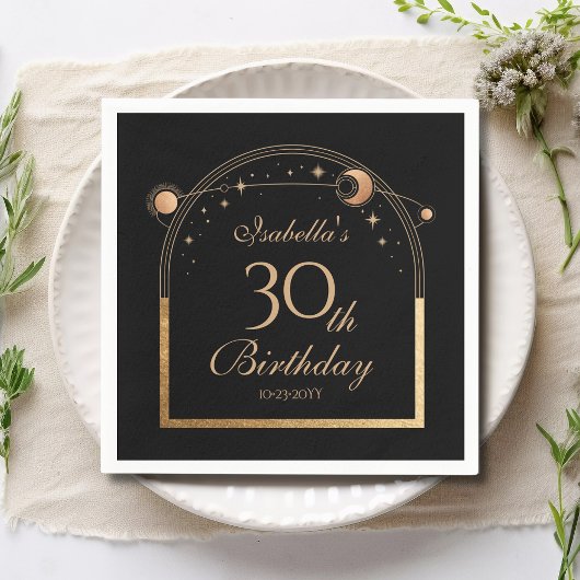 Serviette En Papier Céleste Black Gold Sun Moon Stars 30e anniversaire