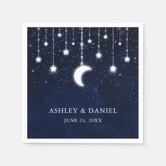 Serviette En Papier Céleste Blue Sky Moon Étoiles Mariage (Devant)