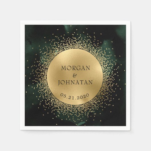 Serviette En Papier Céleste Emerald Gold Moon Mariage serviettes (Devant)