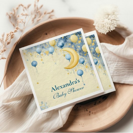 Serviette En Papier Céleste Lune et Baby shower des étoiles