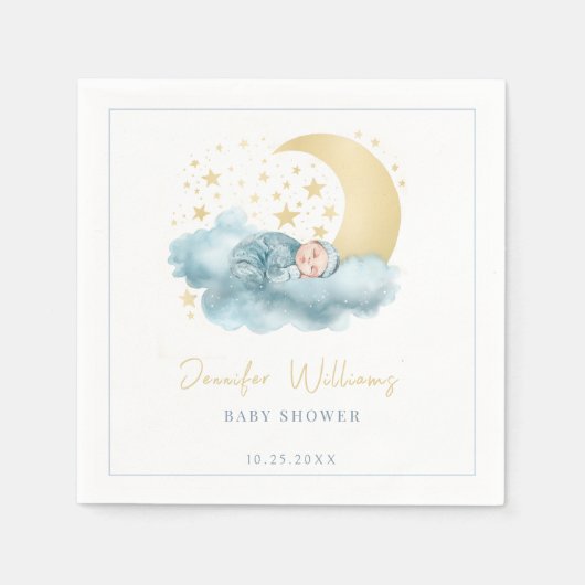 Serviette En Papier Céleste lune étoiles bébé garçon douche serviettes (Devant)