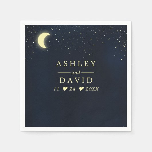 Serviette En Papier Céleste Lune Étoiles Midnight Blue Mariage (Devant)