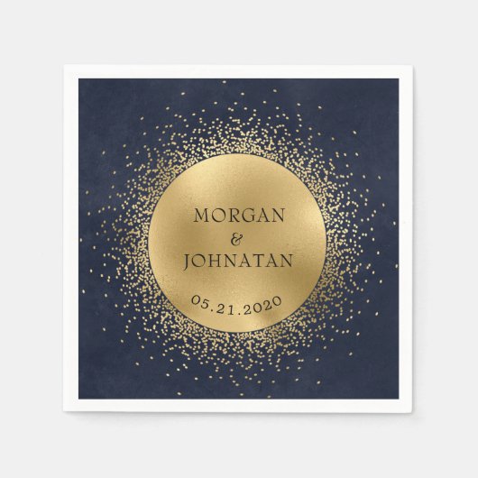 Serviette En Papier Céleste Midnight Blue Gold Moon Mariage serviettes (Devant)