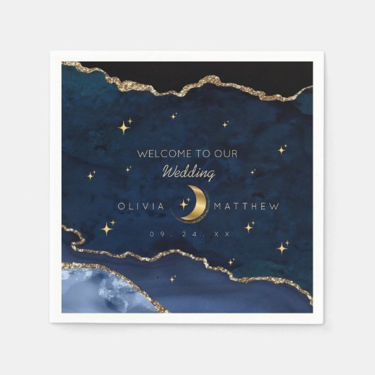 Serviette En Papier Celestial Blue Wedding Midnight Stars Moon  (Devant)