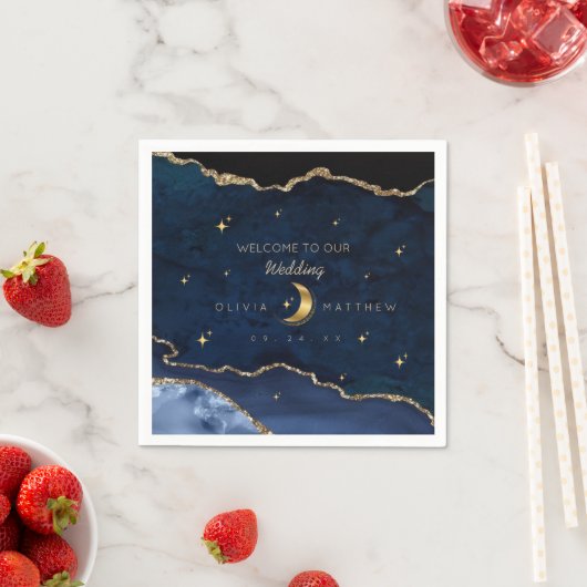 Serviette En Papier Celestial Blue Wedding Midnight Stars Moon (En situation)