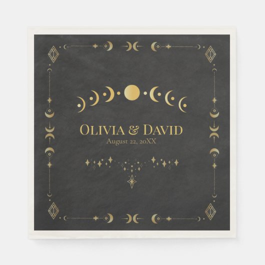 Serviette En Papier Celestial Gothic Black and Gold Wedding Napkins (Devant)